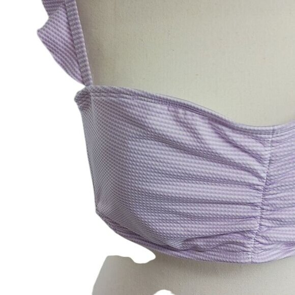 Xhilaration Womens XL Purple Gingham Swim Top Ruffle Strap Ruched Bikini - Picture 3 of 7
